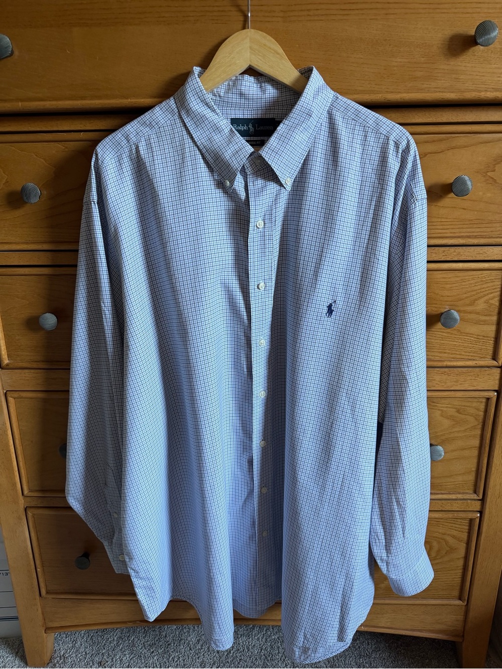Ralph Lauren Mens Classic Fit Blue White Check Shirt Long Sleeve Size 34/35 19in